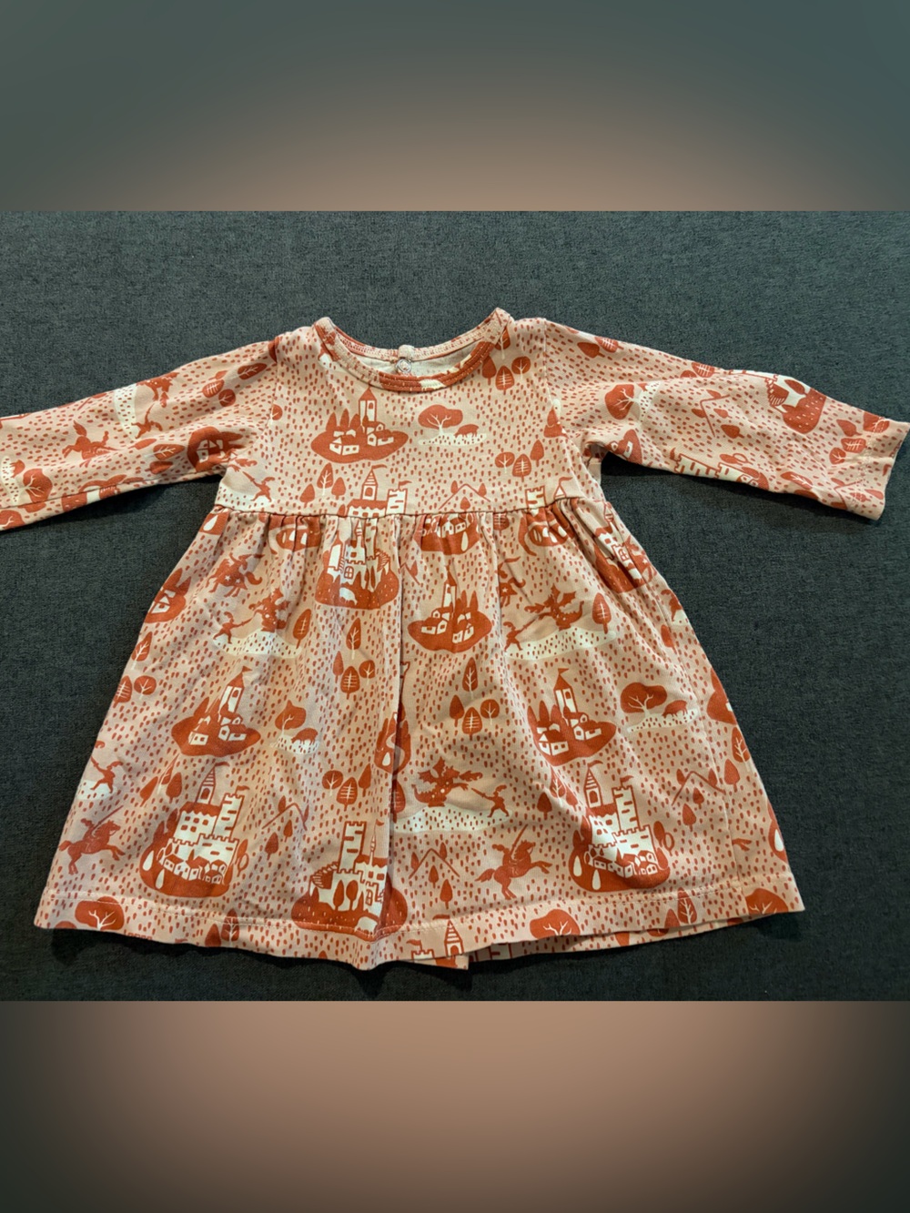 Winter Water Factory Girls' Long-Sleeve Castle Print Casual Dress - Rust/Cream